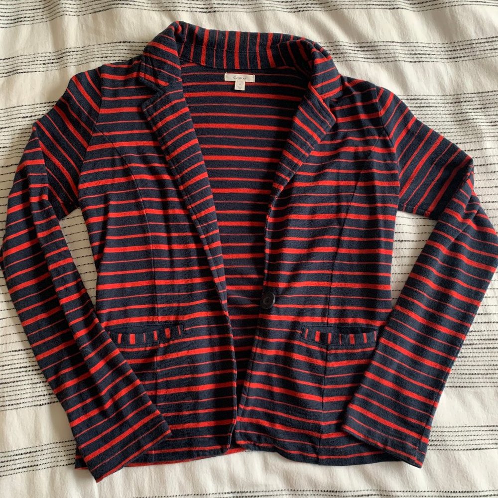 Caslon One-Button Striped Knit Blazer, Size Small